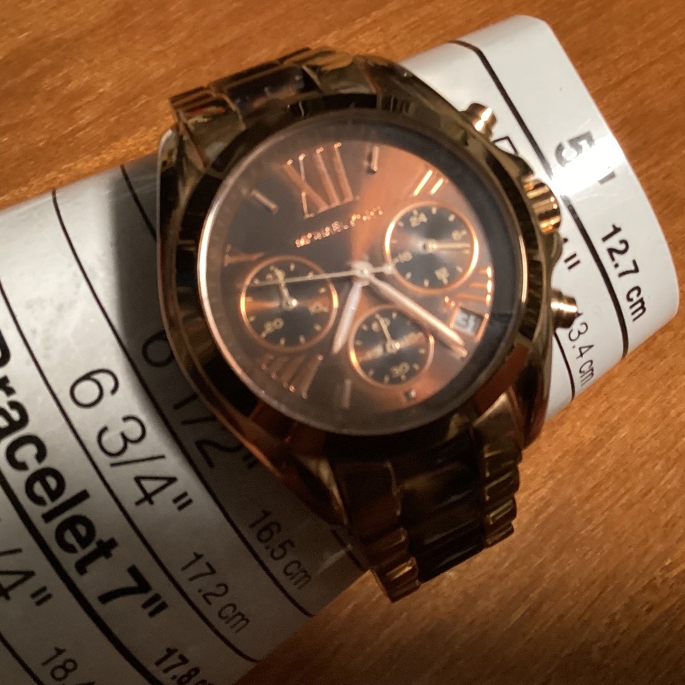 Michael Kors Bradshaw Chronograph Rose Gold Tone Brown Women’s Watch MK5944 - Picture 5 of 11